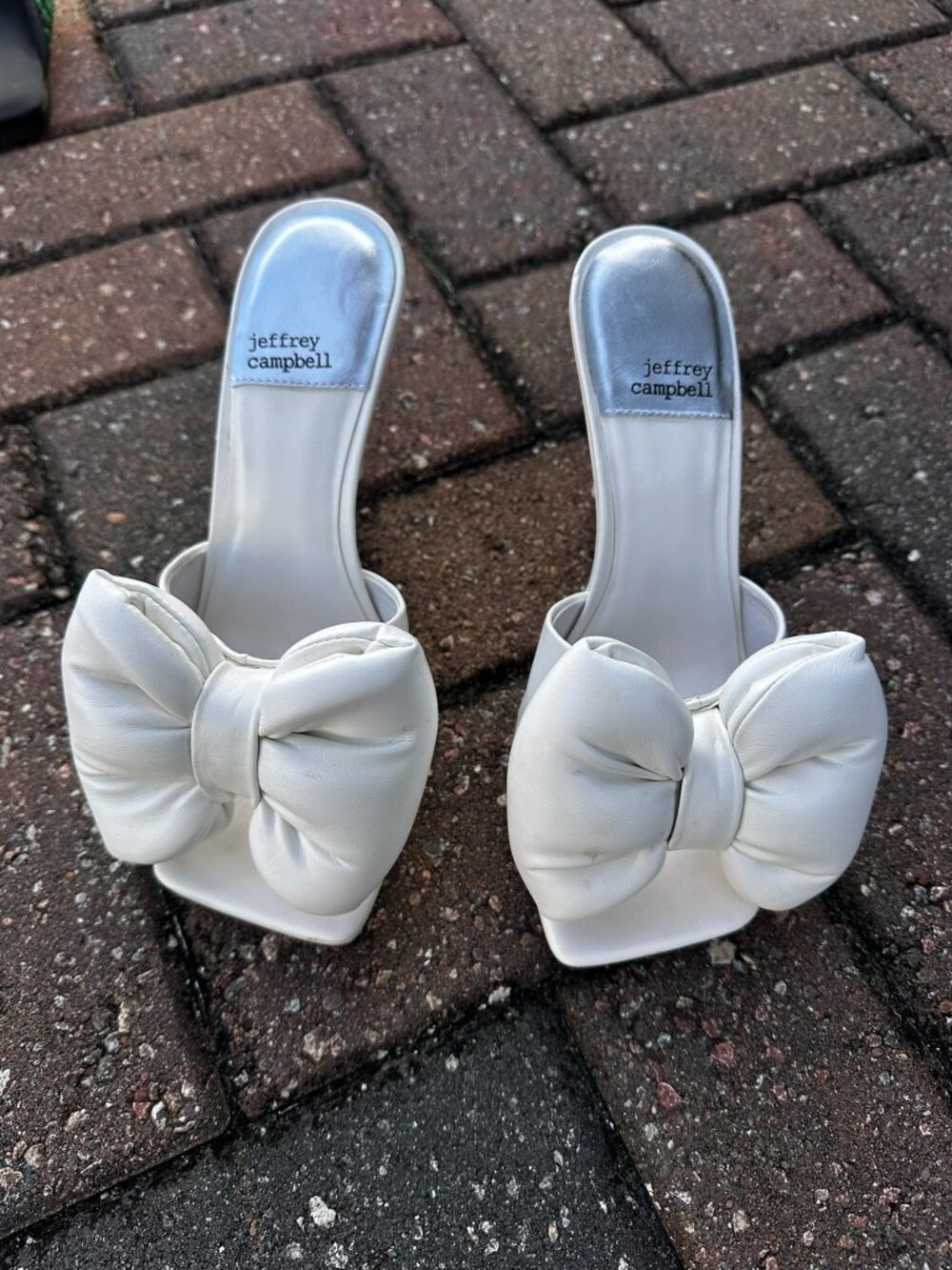 Jeffrey Campbell White Bow Heeled Mules Size 7.5